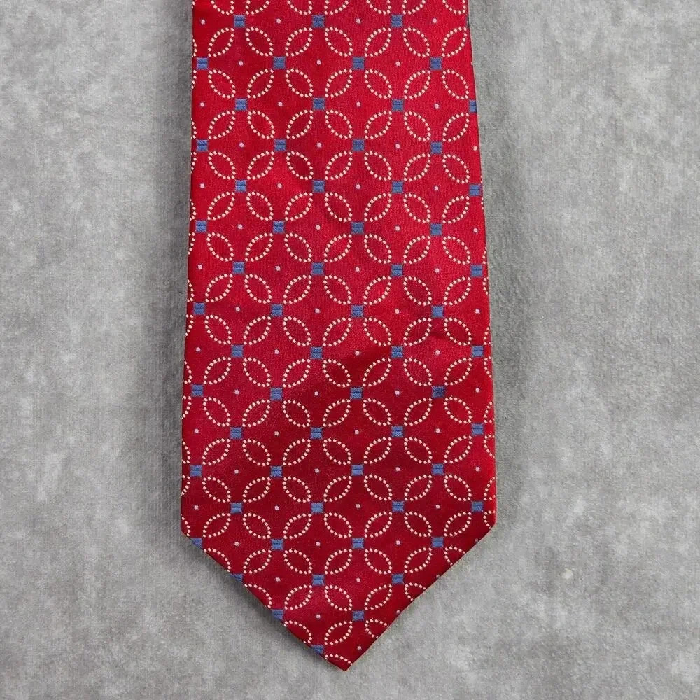 Jones New York Red White Blue‎ Geometric Floral 100% Silk Men's Neck Tie NWOT